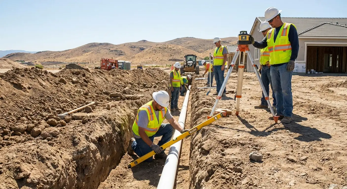 Sewer line slope inspection and documentation in Reno construction project